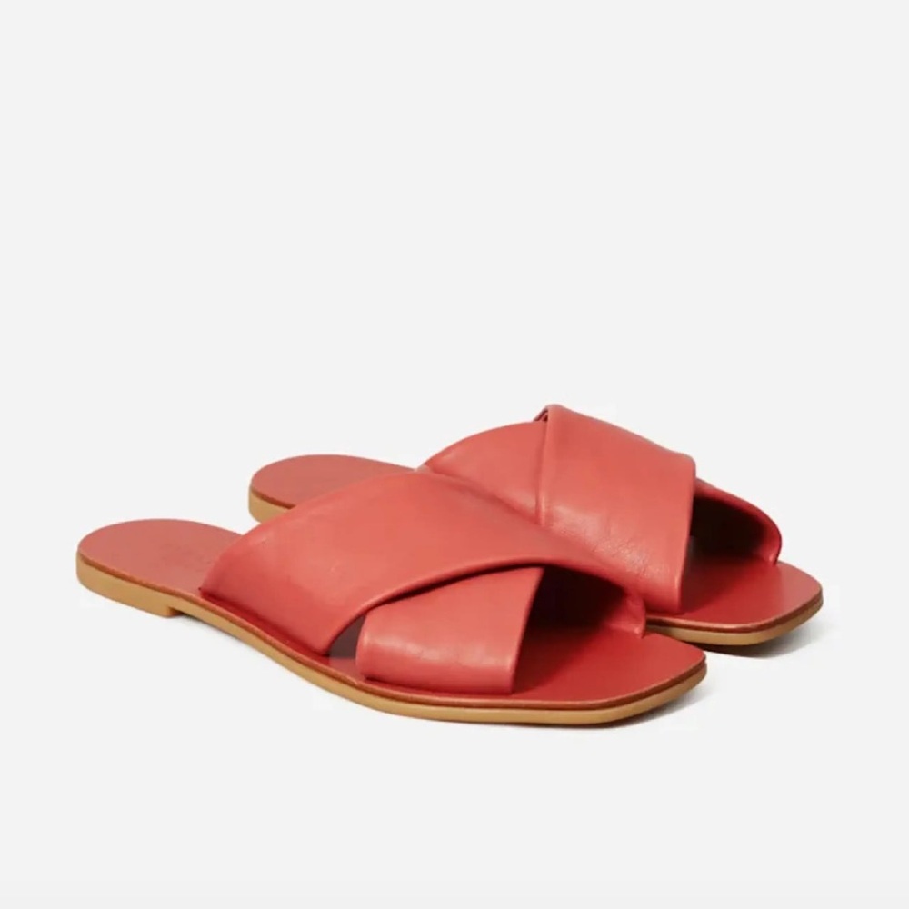 Everlane Coral Leather Crossband Slide Sandals Size 10.5